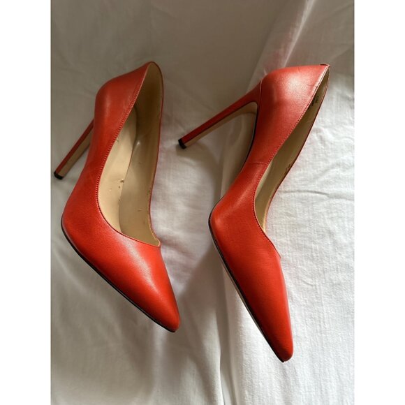 Orange Leather Pointed-Toe High Heels Size 11 Nine West Kitten Heel - Picture 4 of 12